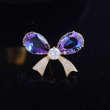 Wind Zircon Bow Brooch Tourmaline Crystal Pin