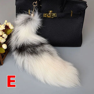 Wolf Fox Tail Fur Keychain Pompom Pendant Key Ring Holder