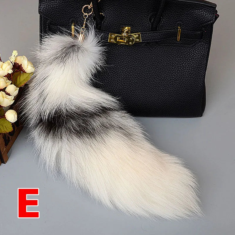Wolf Fox Tail Fur Keychain Pompom Pendant Key Ring Holder