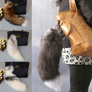 Wolf Fox Tail Fur Keychain Pompom Pendant Key Ring Holder