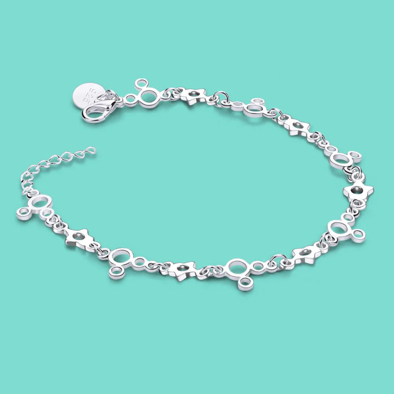 925 Silver Mickey Chain Bracelet Student Charm Jewelry Gift