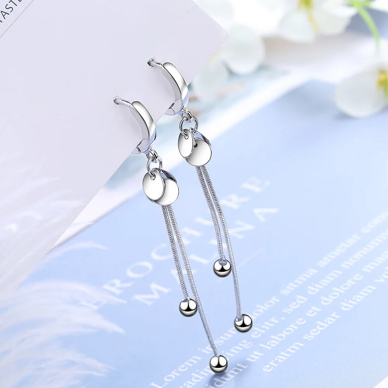 Women Earrings Wafer Balls Tassel Jewelry 925 Silver Needle Earring