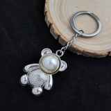 Bear Shape Pearl Inlaid Keychain for Women Backpack Pendant Gift