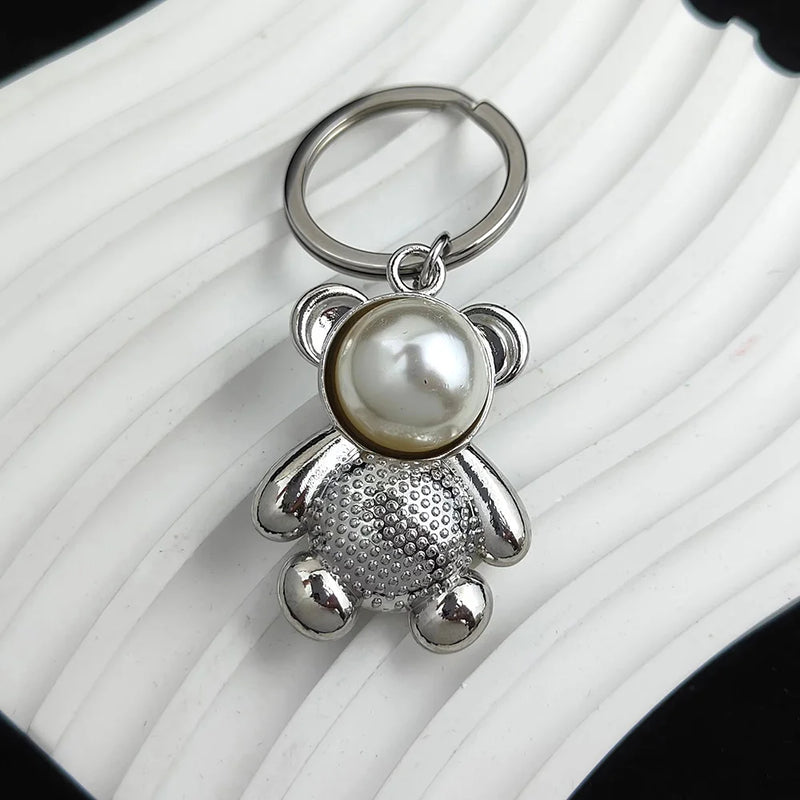 Bear Shape Pearl Inlaid Keychain for Women Backpack Pendant Gift