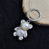 Bear Shape Pearl Inlaid Keychain for Women Backpack Pendant Gift