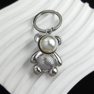 Bear Shape Pearl Inlaid Keychain for Women Backpack Pendant Gift