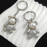 Bear Shape Pearl Inlaid Keychain for Women Backpack Pendant Gift
