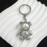 Bear Shape Pearl Inlaid Keychain for Women Backpack Pendant Gift