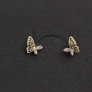 Butterfly Stud Earrings 925 Silver Hollow Wings Ear Accessory