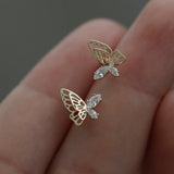 Butterfly Stud Earrings 925 Silver Hollow Wings Ear Accessory