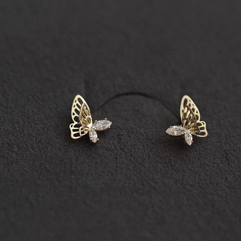 Butterfly Stud Earrings 925 Silver Hollow Wings Ear Accessory