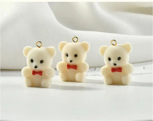 Cartoon Bear Shape Flocking Resin Charms 20pcs/Lot DIY Earring/Garment Accessory