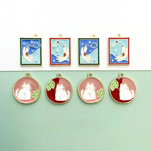 Cartoon Cat Pink Round Pendant Astronaut Square DIY Earrings Jewelry