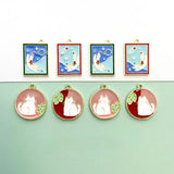 Cartoon Cat Pink Round Pendant Astronaut Square DIY Earrings Jewelry