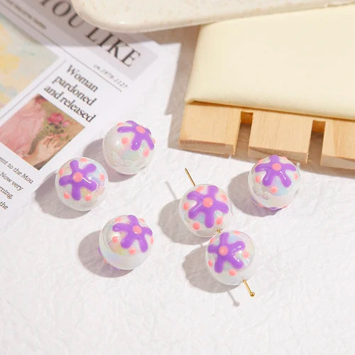 Hand-Painted Acrylic Plated Milk Huhhua Flower Beads DIY Phone Chain