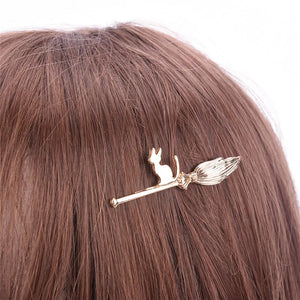 Cat On Magic Broom Hair Clips Hairpins Hairgrips Barrettes