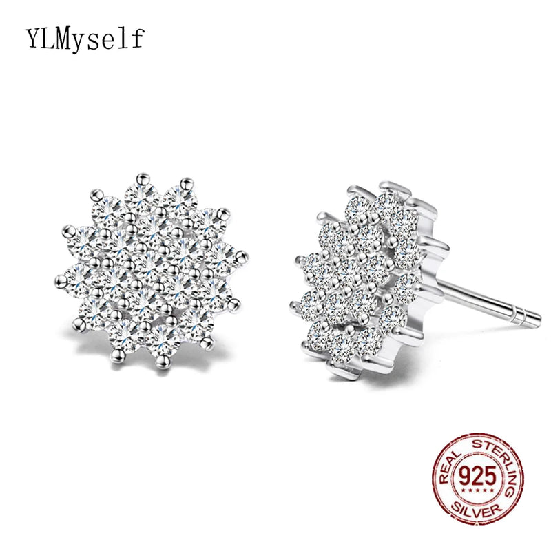 Real 925 Stud Earrings Crystal Jewelry Sterling Silver Women Earring