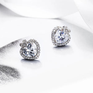 925 Sterling Silver Heart Earrings CZ Crystal Stud Jewelry