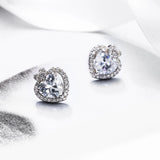 925 Sterling Silver Heart Earrings CZ Crystal Stud Jewelry