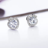 925 Sterling Silver Heart Earrings CZ Crystal Stud Jewelry