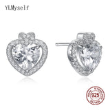 925 Sterling Silver Heart Earrings CZ Crystal Stud Jewelry