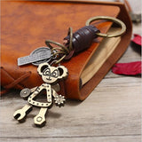 Retro Machine Bear Keychain Woven Cowhide Pendant Couple Jewelry