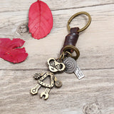Retro Machine Bear Keychain Woven Cowhide Pendant Couple Jewelry