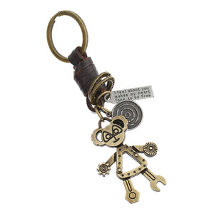 Retro Machine Bear Keychain Woven Cowhide Pendant Couple Jewelry
