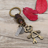 Retro Machine Bear Keychain Woven Cowhide Pendant Couple Jewelry