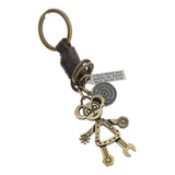 Retro Machine Bear Keychain Woven Cowhide Pendant Couple Jewelry