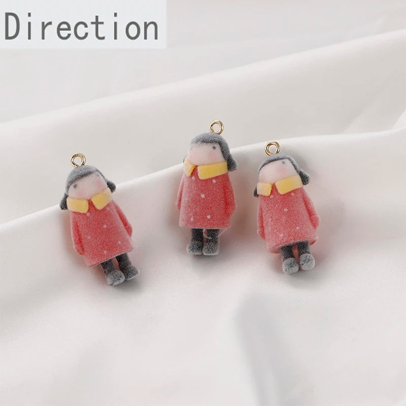 Mini Boy Girl Flocking Pendant DIY Earrings Jewelry Material