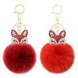 Fox Fur Ball Keychain with Rhinestone Inlay