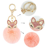 Fox Fur Ball Keychain with Rhinestone Inlay