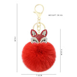 Fox Fur Ball Keychain with Rhinestone Inlay