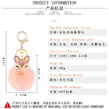 Fox Fur Ball Keychain with Rhinestone Inlay