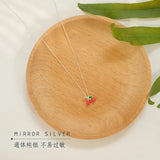 Sweet Red Cherry Pendant S925 Silver Necklace for Female Birthday