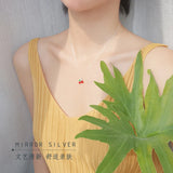 Sweet Red Cherry Pendant S925 Silver Necklace for Female Birthday