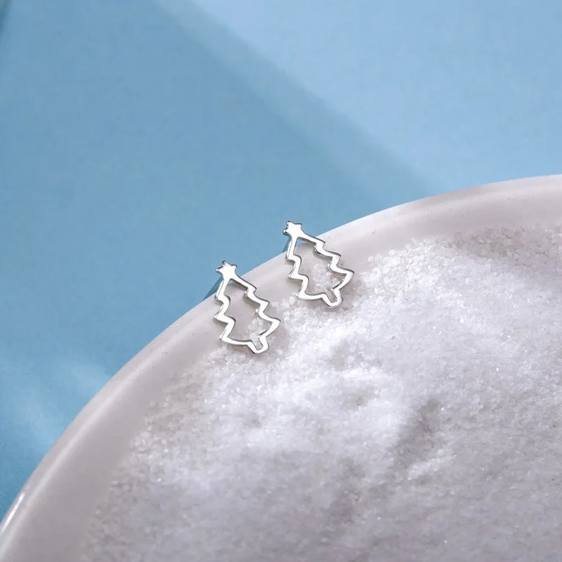 Sterling Silver Christmas Tree Elk Stud Earrings for Women