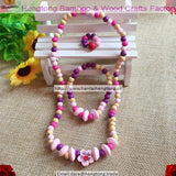 Wood Bead Kids Necklace Set with Plum Flower Print