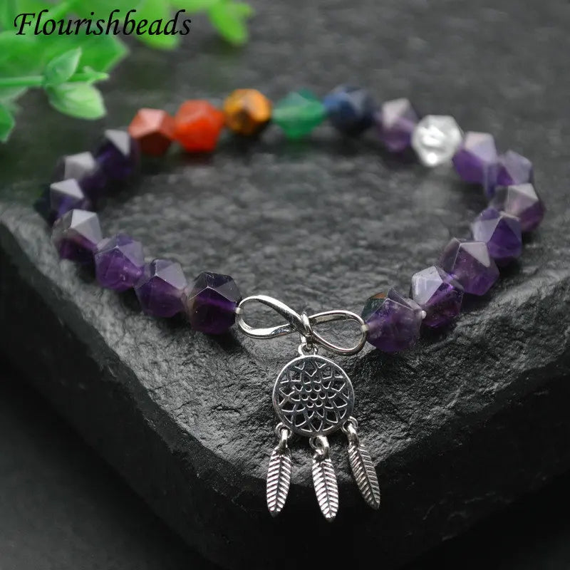 Amethyst Diamond Beads Bracelet with Aeolian Bells
