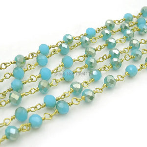Cyan Glass Faceted Beads Wire Chain For Necklaces Or Bracelets