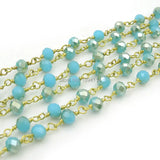Cyan Glass Faceted Beads Wire Chain For Necklaces Or Bracelets