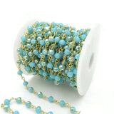 Cyan Glass Faceted Beads Wire Chain For Necklaces Or Bracelets