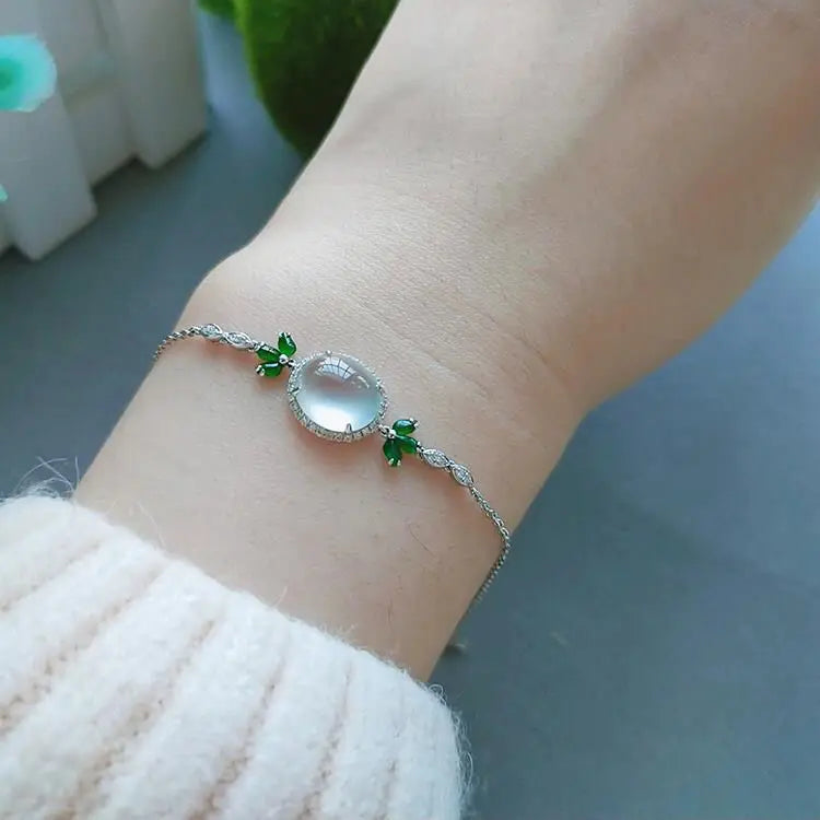 Natural Icy Chalcedony Egg Noodles S925 Sterling Silver Inlaid Ice Temperament