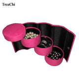 Cylinder Flannel Jewelry Organizer Box 3 Layer