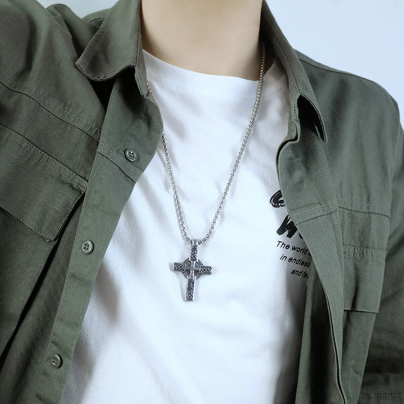 Cyue Punk Stainless Steel Necklace Retro Cross Pendant ZYN082