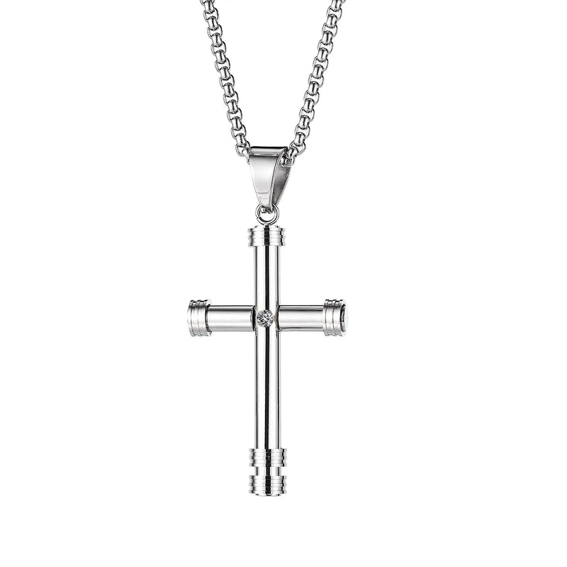 Cyue 316L Stainless Steel Cross Pendant Necklace Chain for Boys 55CM
