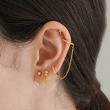 Silver Chain Hoop Earrings Huggie Double Hoop