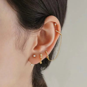 Silver Chain Hoop Earrings Huggie Double Hoop