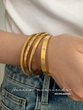 Cz Stone Star Burst Stripe Plated Bangles Women Stainless Steel Cuff Bangle